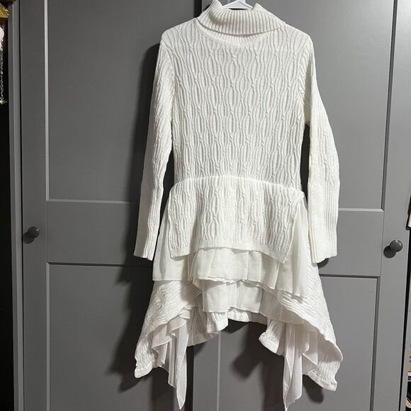 Unbranded Dresses & Skirts - Long Sleeve Turtleneck Asymmetrical Layer Cable Knit Sweater Dress White Large